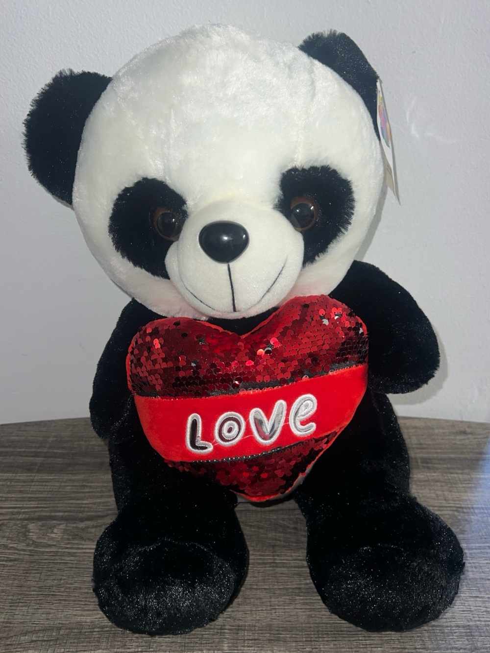 16 inch Panda Plush Sequin Red Silver Love Heart Gift Red Heart NWT